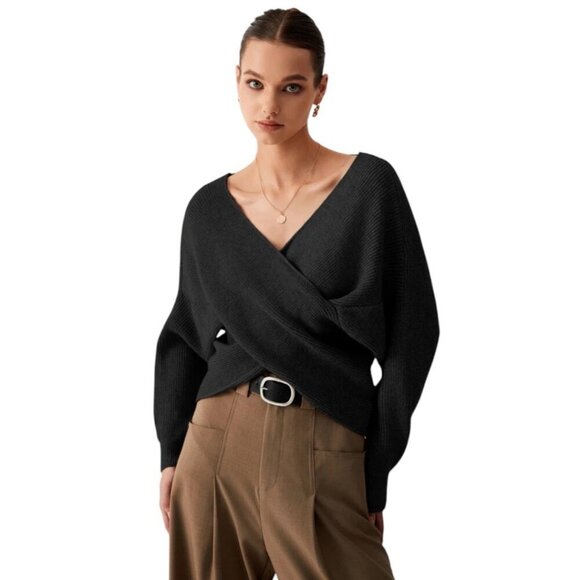 Revolve SNDYS Double Cross Ribbed Knit Sweater Womens Size XS Balloon Sleeves - Picture 1 of 8